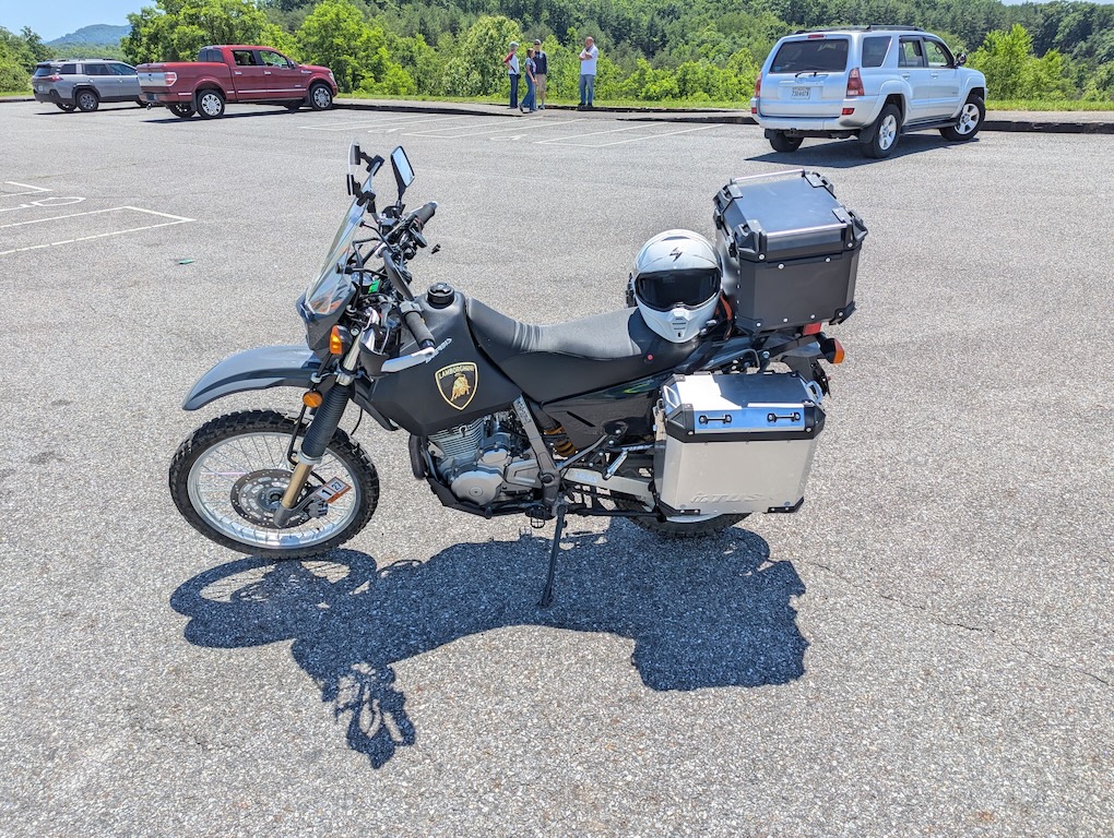 The DR650, all decked out for travel
